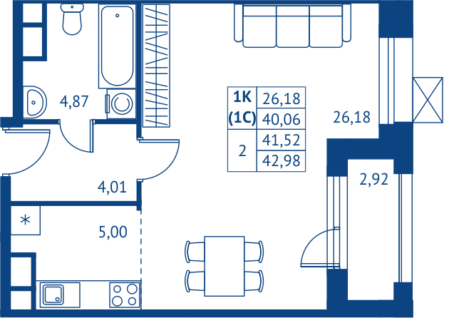 Студия 40,1 м²