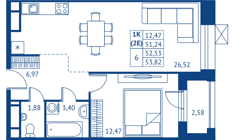 2 ккв (Евро) 51,2 м²