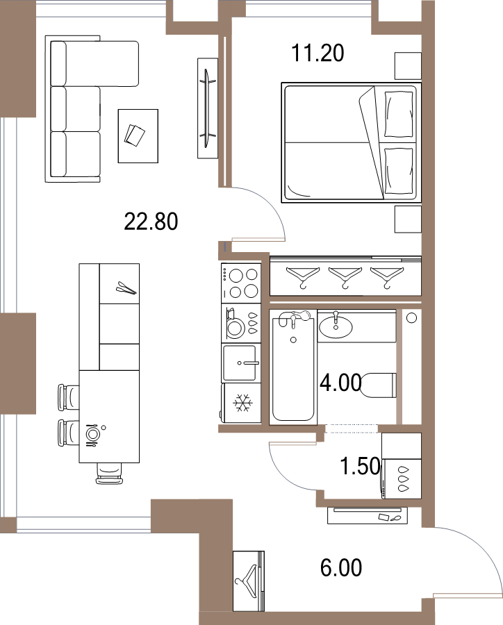 2 ккв (Евро) 45,5 м²