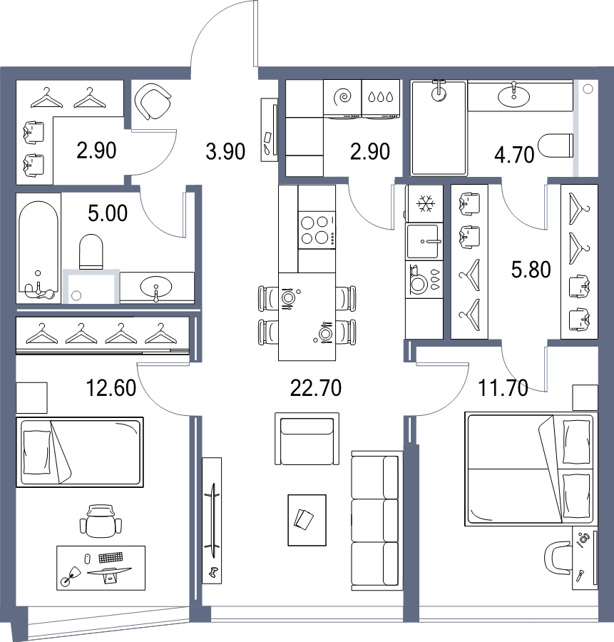 3 ккв (Евро) 72,2 м²