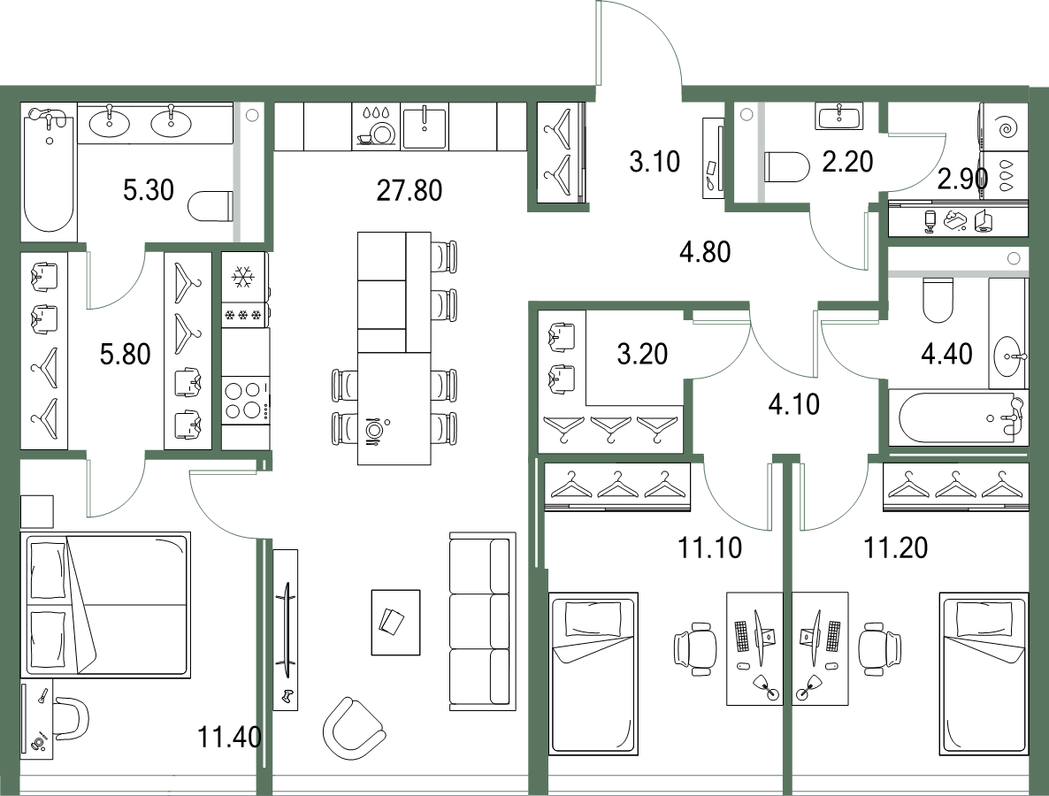4 ккв (Евро) 97,3 м²