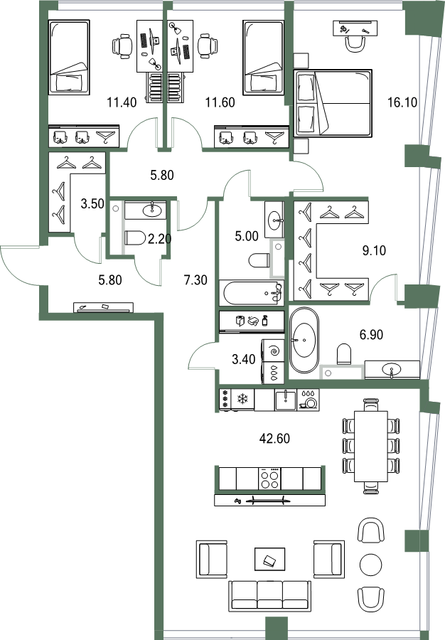 4 ккв (Евро) 130,7 м²