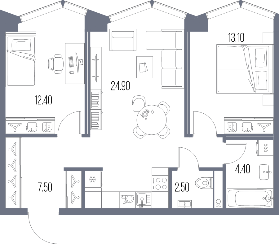 3 ккв (Евро) 64,8 м²