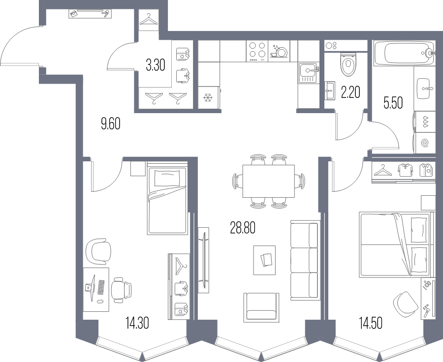 3 ккв (Евро) 78 м²