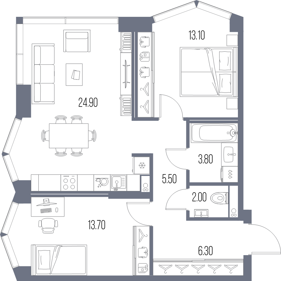 3 ккв (Евро) 69,3 м²