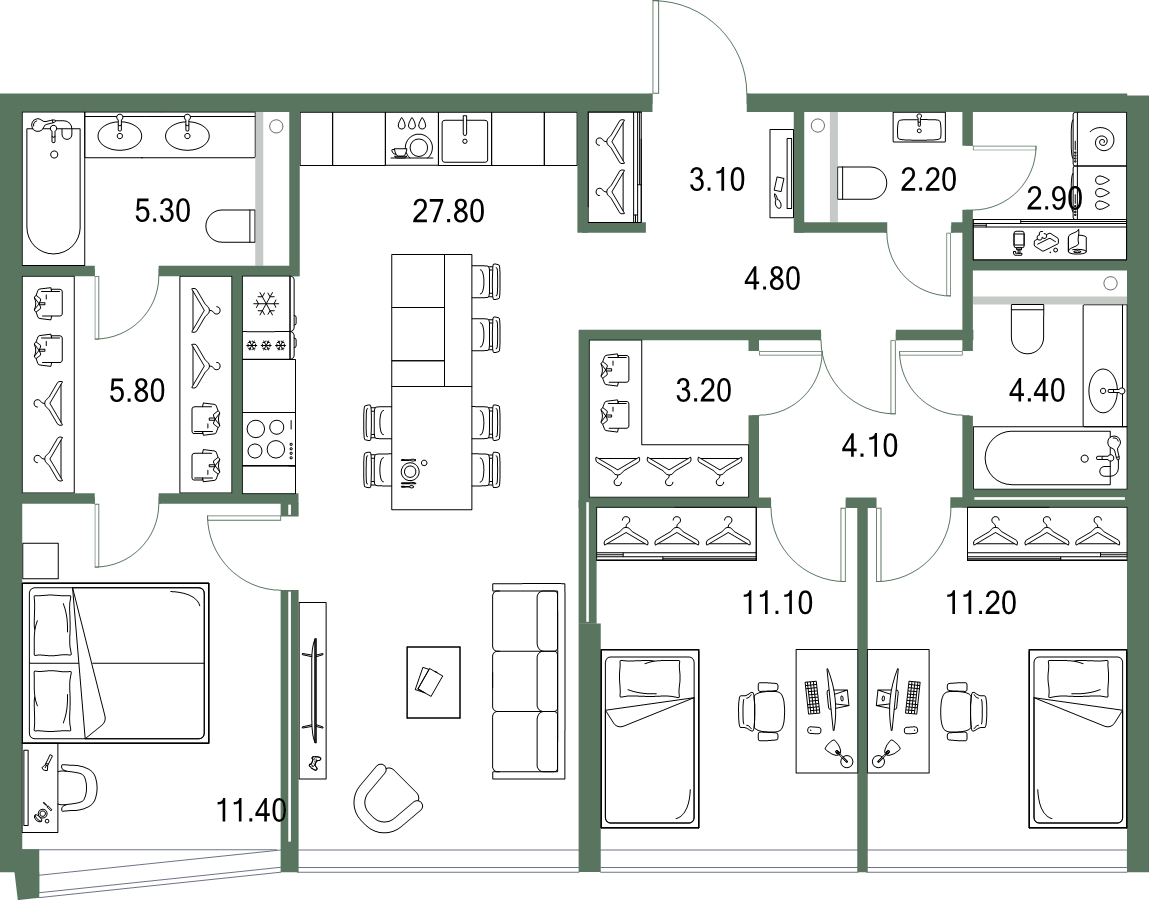4 ккв (Евро) 97,3 м²