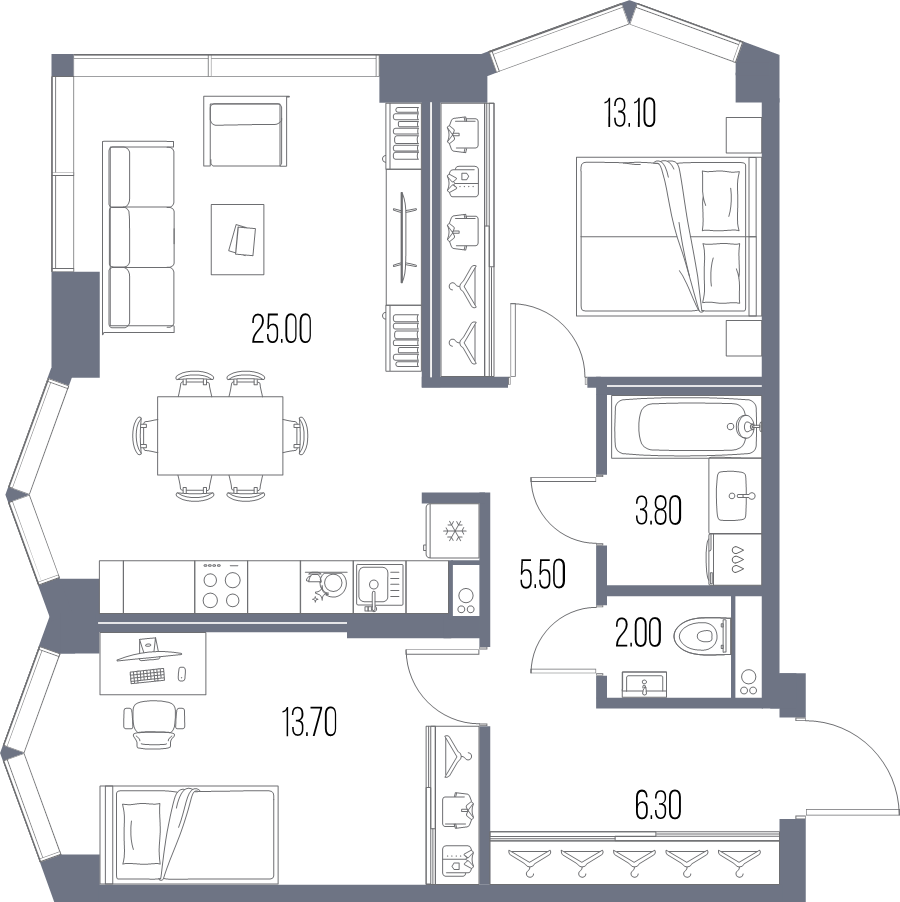 3 ккв (Евро) 69,3 м²
