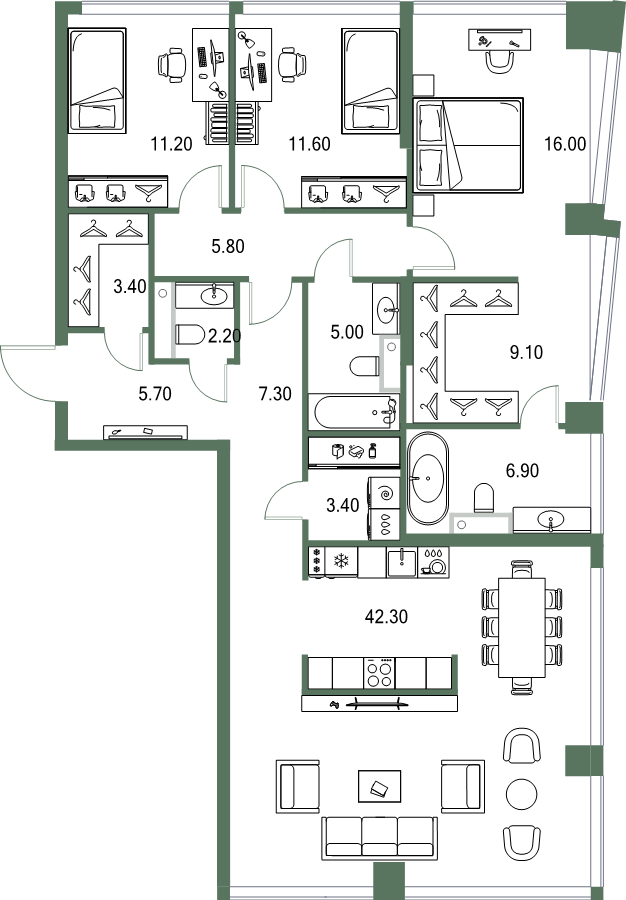 4 ккв (Евро) 129,9 м²