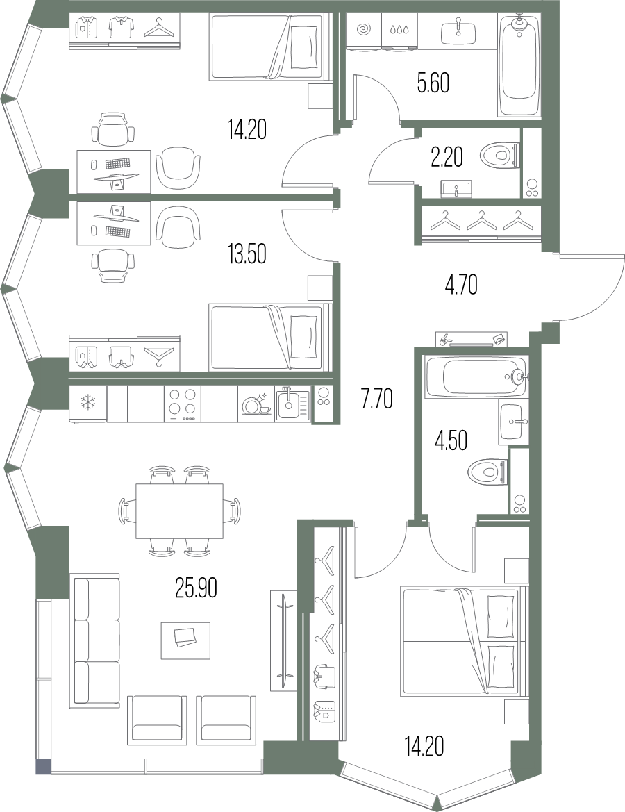 4 ккв (Евро) 92,5 м²