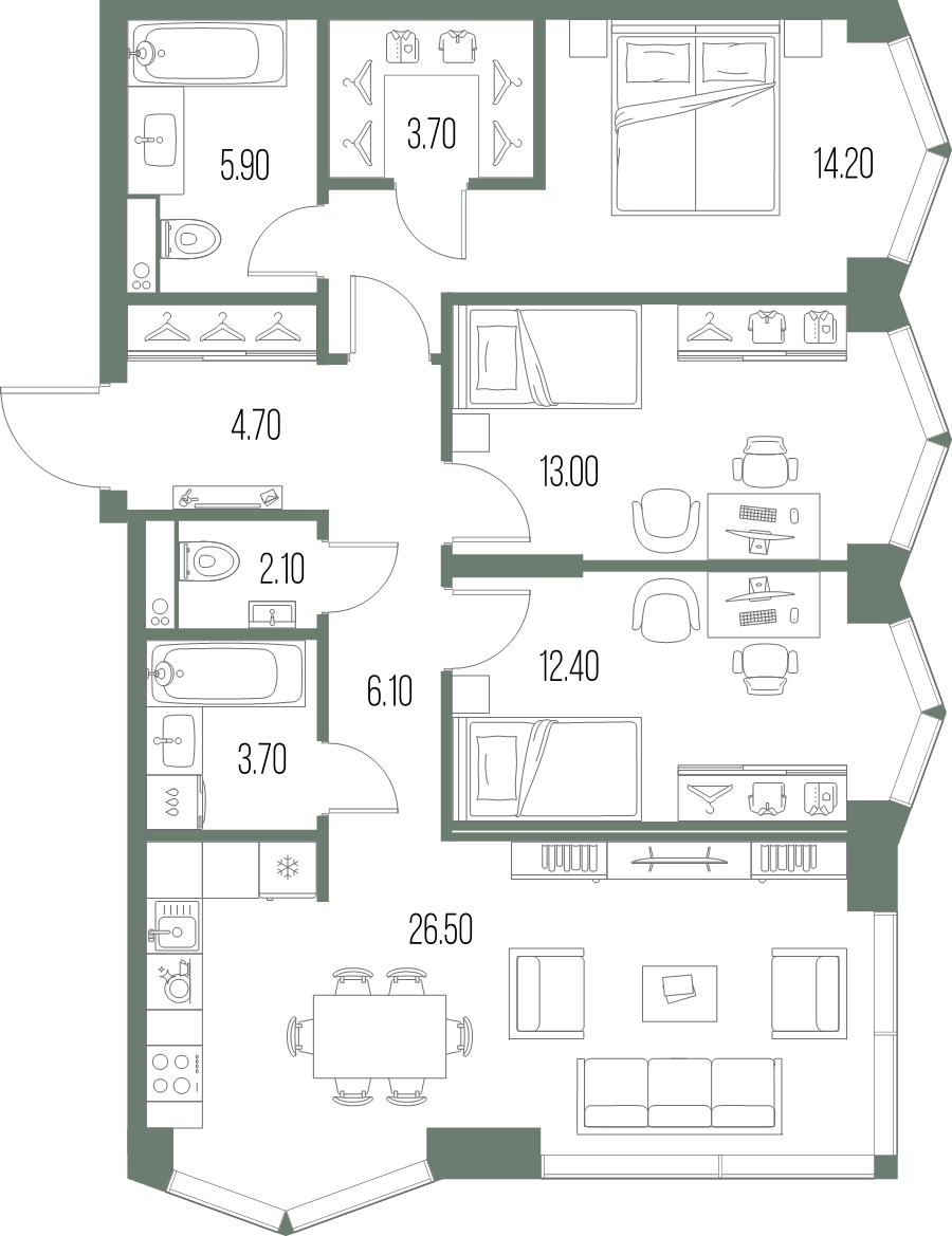 4 ккв (Евро) 92,3 м²