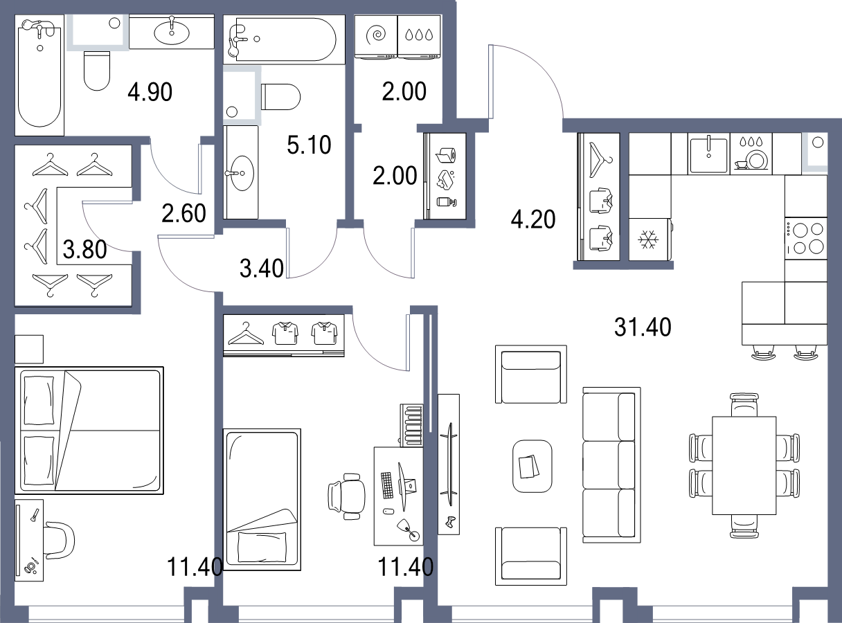 3 ккв (Евро) 82,2 м²