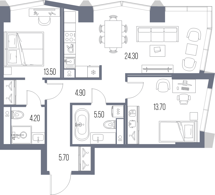 3 ккв (Евро) 71,8 м²