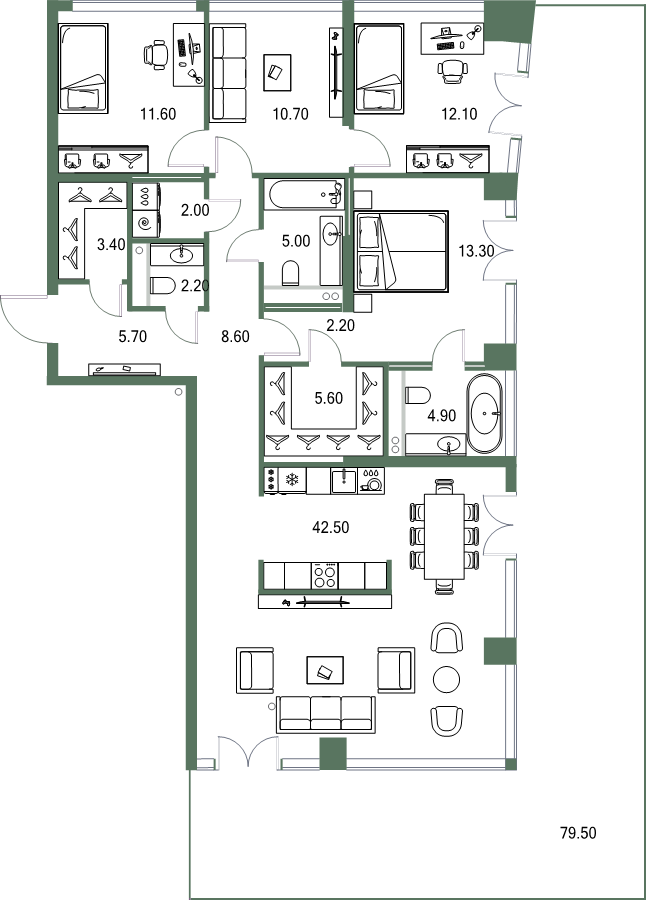 5 ккв (Евро) 129,8 м²
