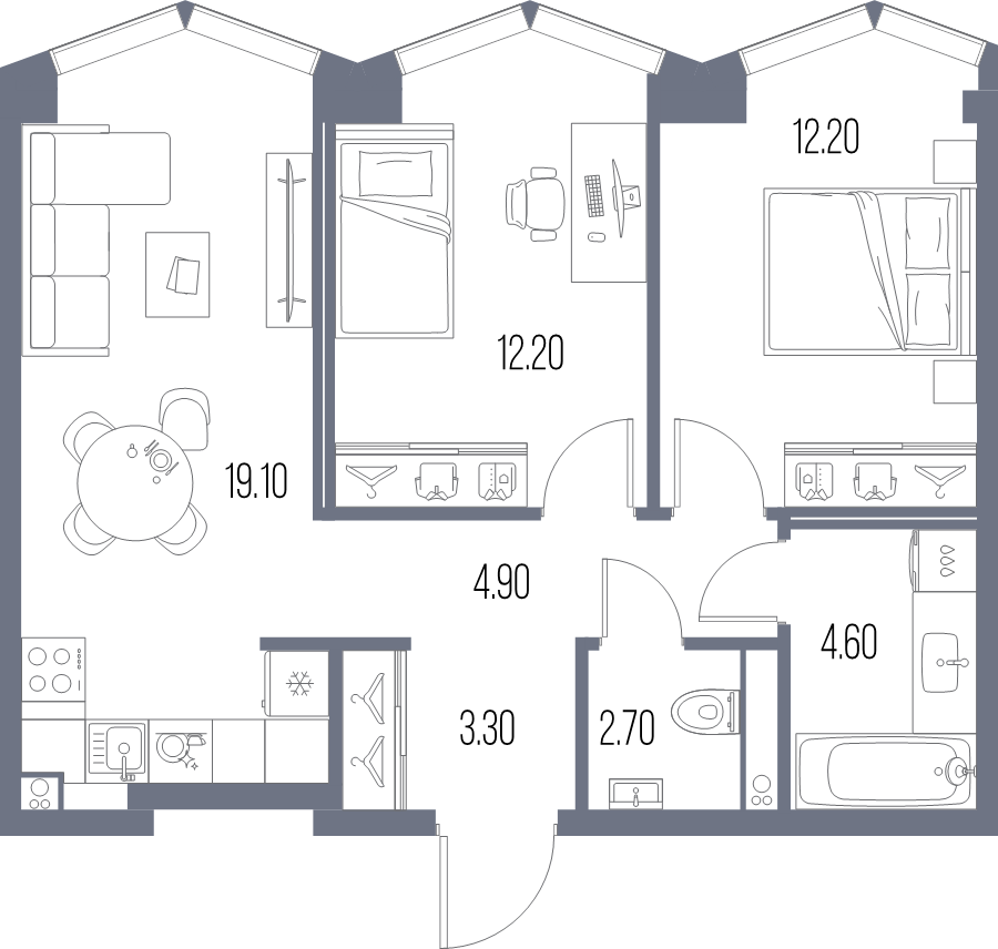 3 ккв (Евро) 59,1 м²