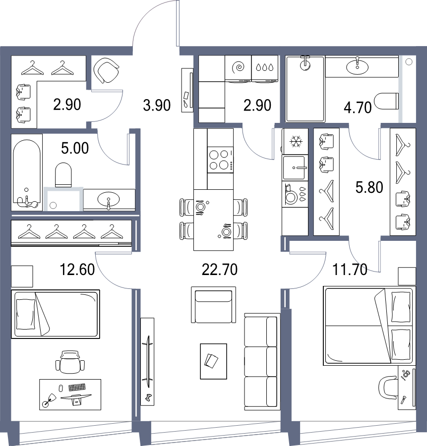 3 ккв (Евро) 72,2 м²