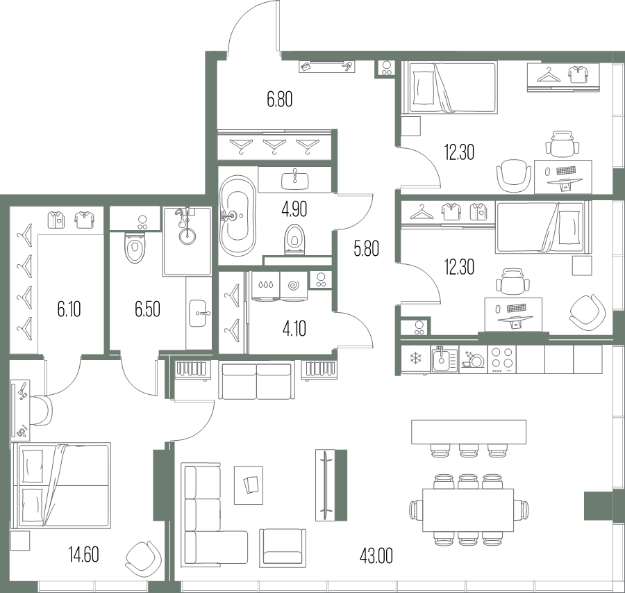 4 ккв (Евро) 116,4 м²