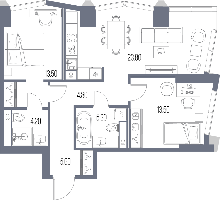 3 ккв (Евро) 70,7 м²