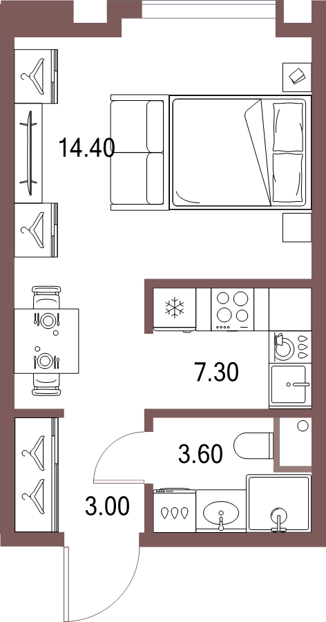Студия 28,3 м²