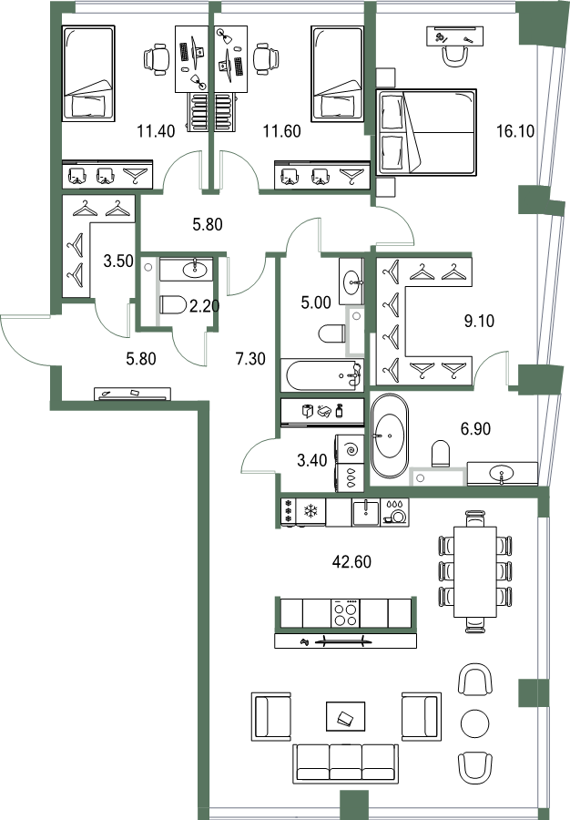 4 ккв (Евро) 130,7 м²