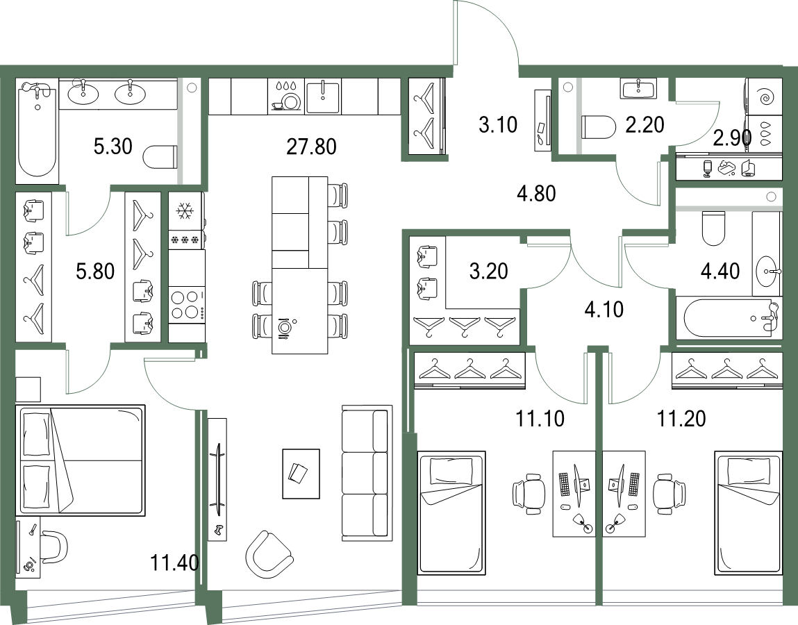 4 ккв (Евро) 97,3 м²