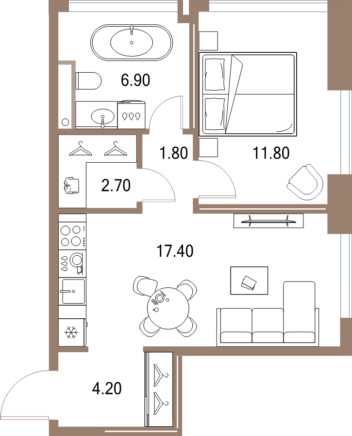 2 ккв (Евро) 44,8 м²