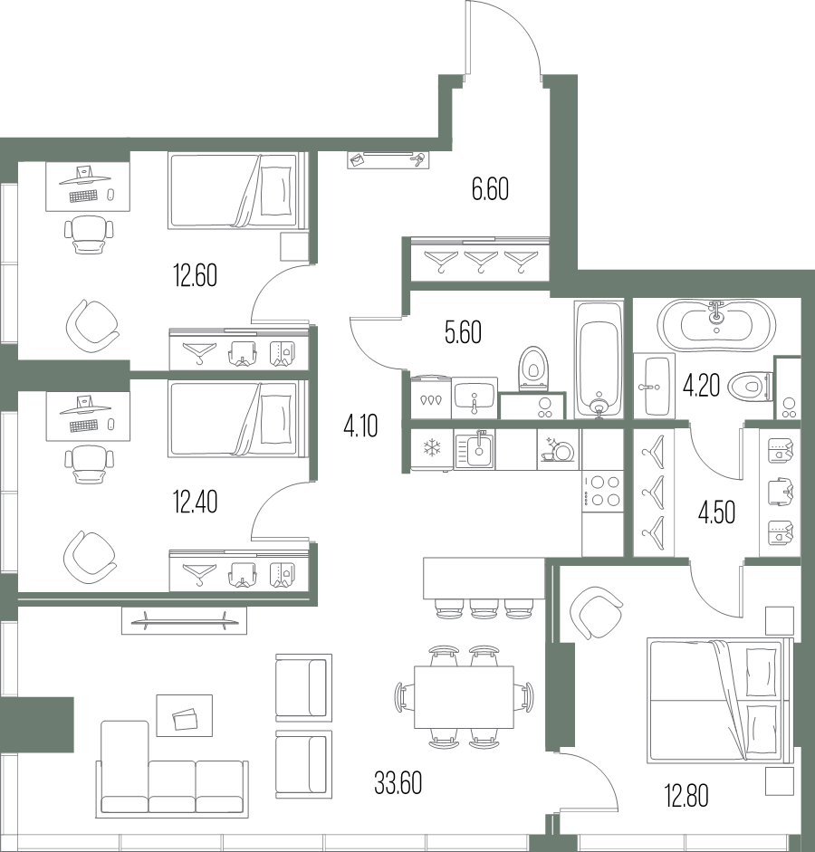 4 ккв (Евро) 96,4 м²