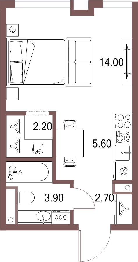Студия 28,4 м²