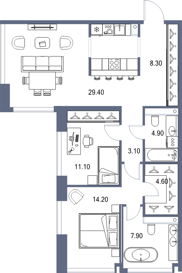 3 ккв (Евро) 83,5 м²