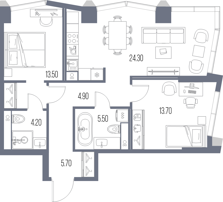 3 ккв (Евро) 71,8 м²