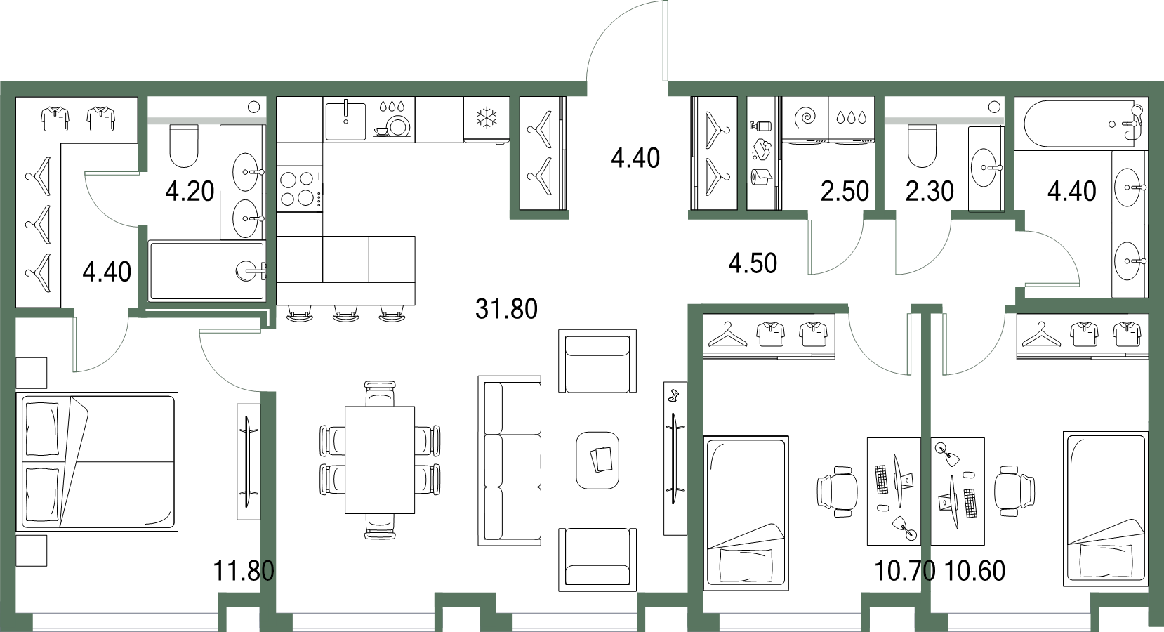 4 ккв (Евро) 91,6 м²