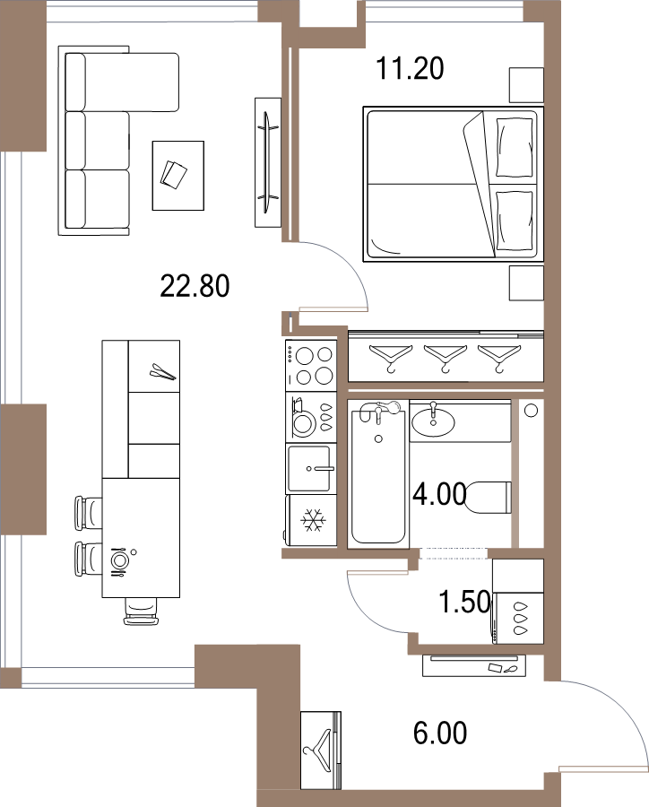 2 ккв (Евро) 45,5 м²