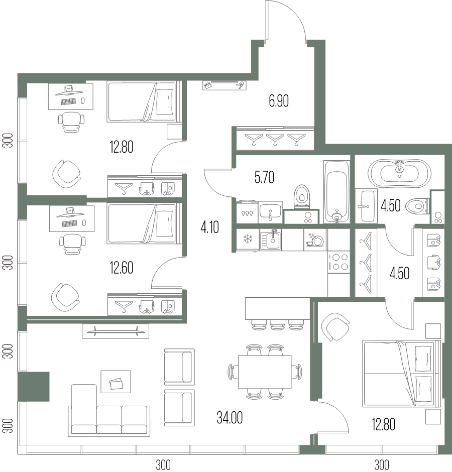 4 ккв (Евро) 97,9 м²