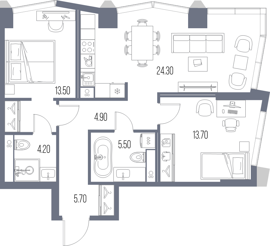 3 ккв (Евро) 71,8 м²