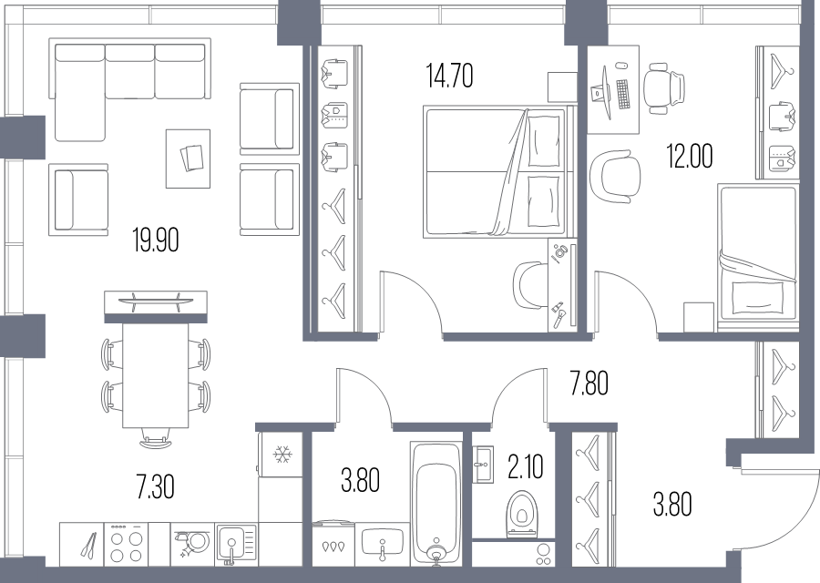 3 ккв (Евро) 71,4 м²
