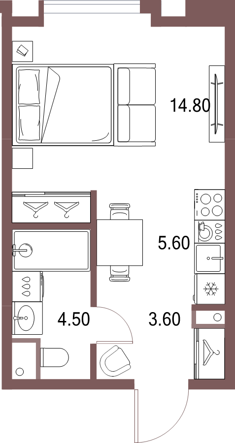 Студия 28,5 м²