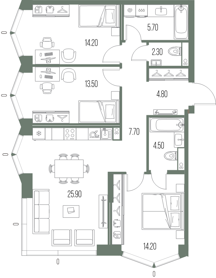 4 ккв (Евро) 92,8 м²