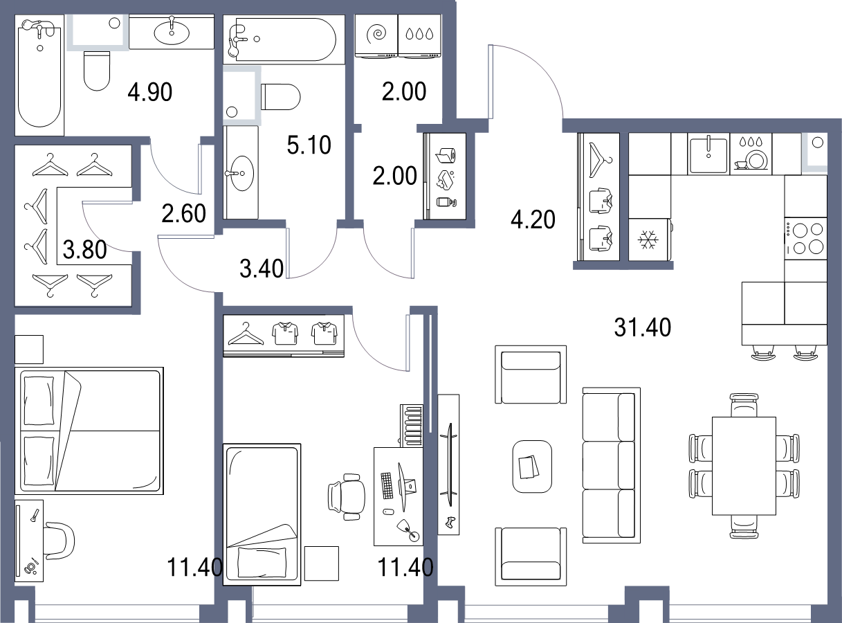 3 ккв (Евро) 82,2 м²
