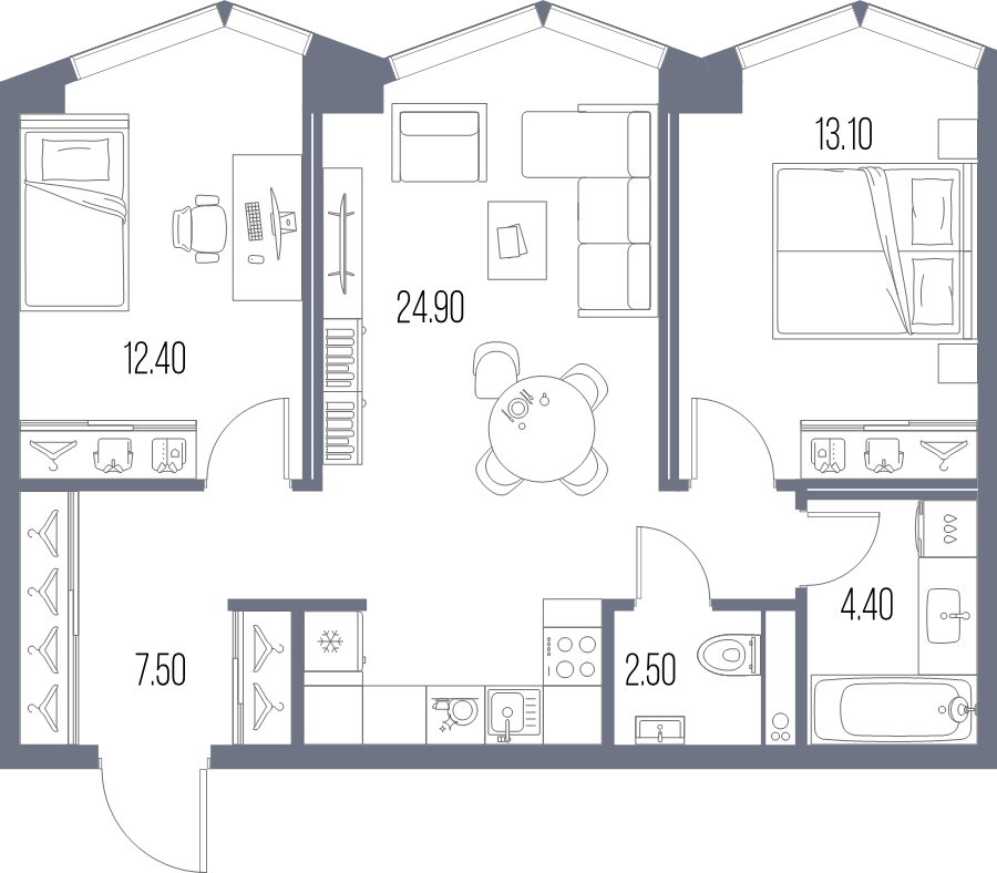 3 ккв (Евро) 64,8 м²