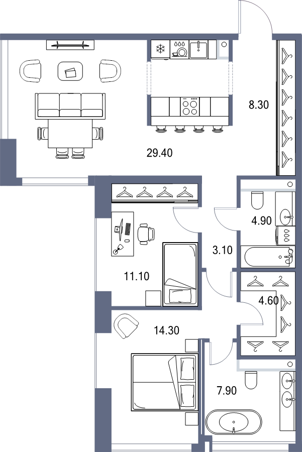 3 ккв (Евро) 83,6 м²