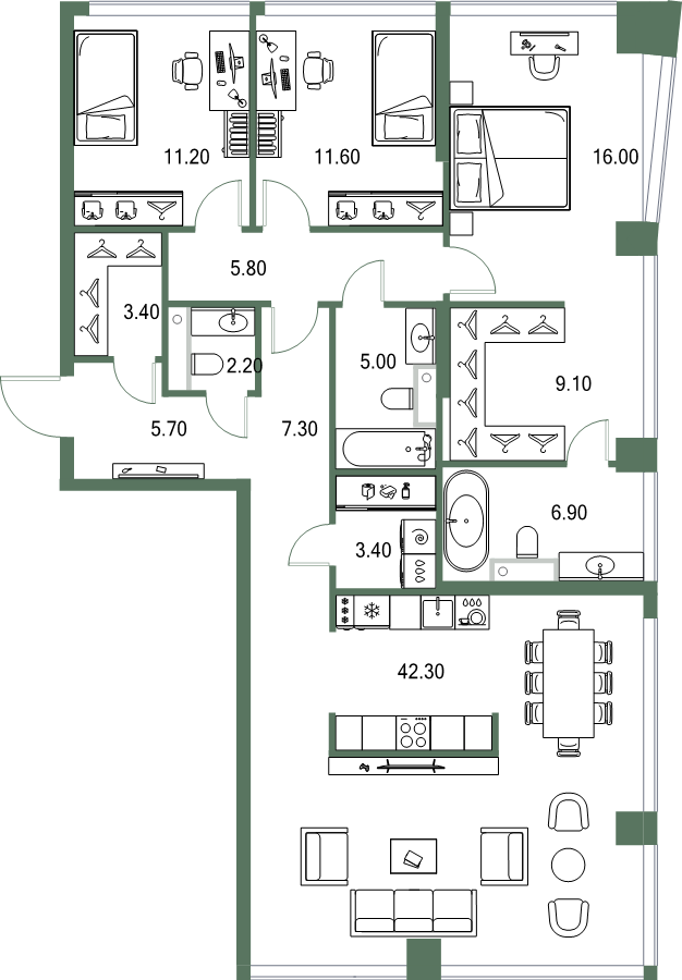 4 ккв (Евро) 129,9 м²