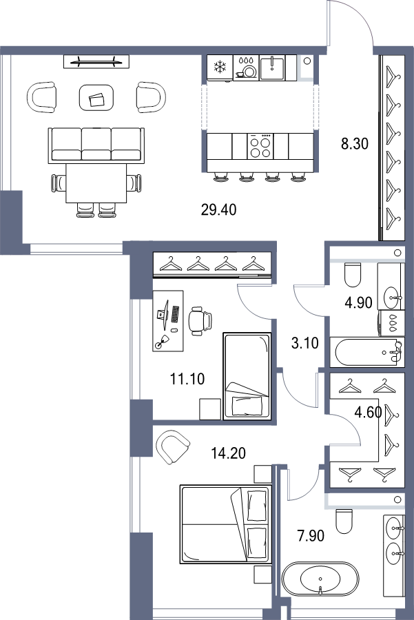 3 ккв (Евро) 83,5 м²