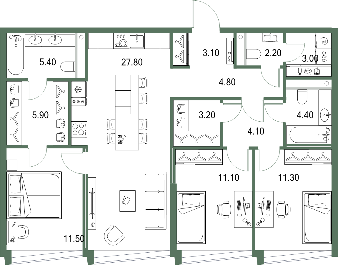 4 ккв (Евро) 97,8 м²
