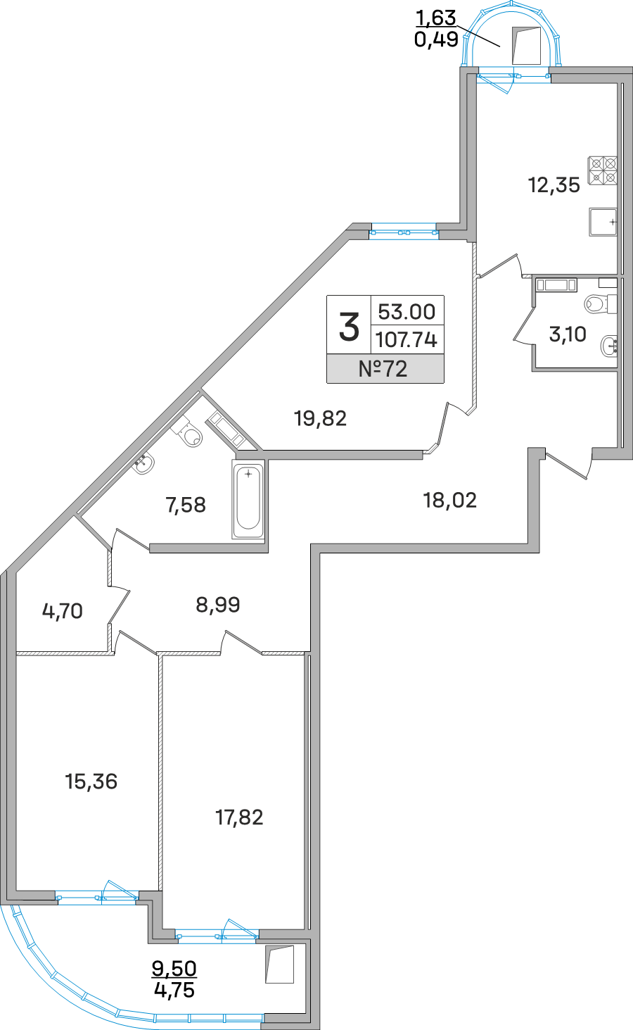 3 ккв 108,9 м²