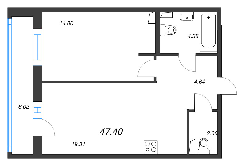 2 ккв (Евро) 47,4 м²