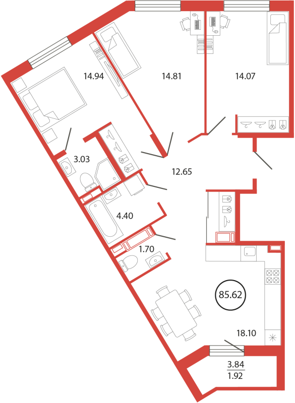 4 ккв (Евро) 85,7 м²