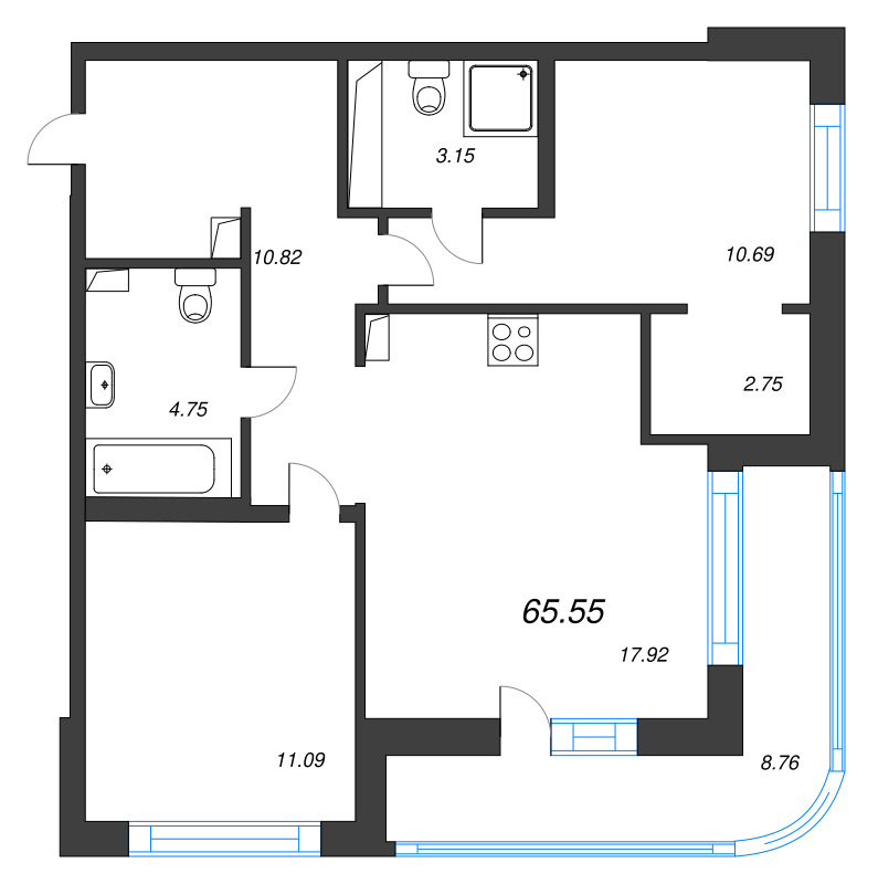 3 ккв (Евро) 65,6 м²