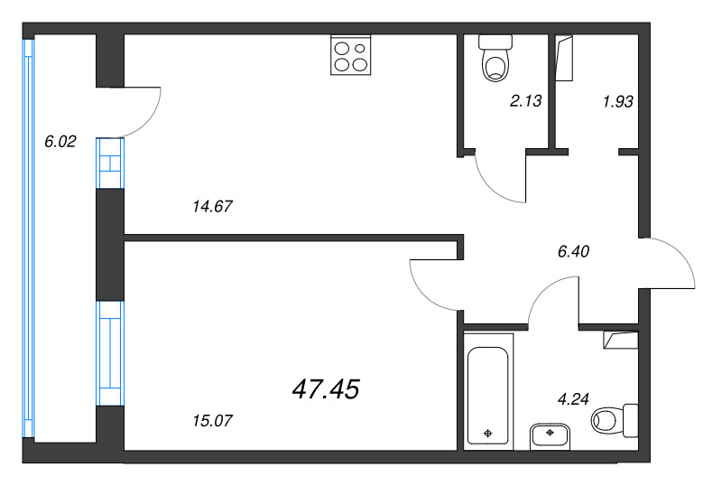 1 ккв 47,5 м²
