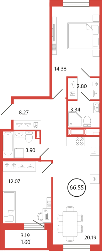 3 ккв (Евро) 66,6 м²
