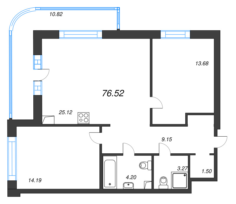 3 ккв (Евро) 76,5 м²