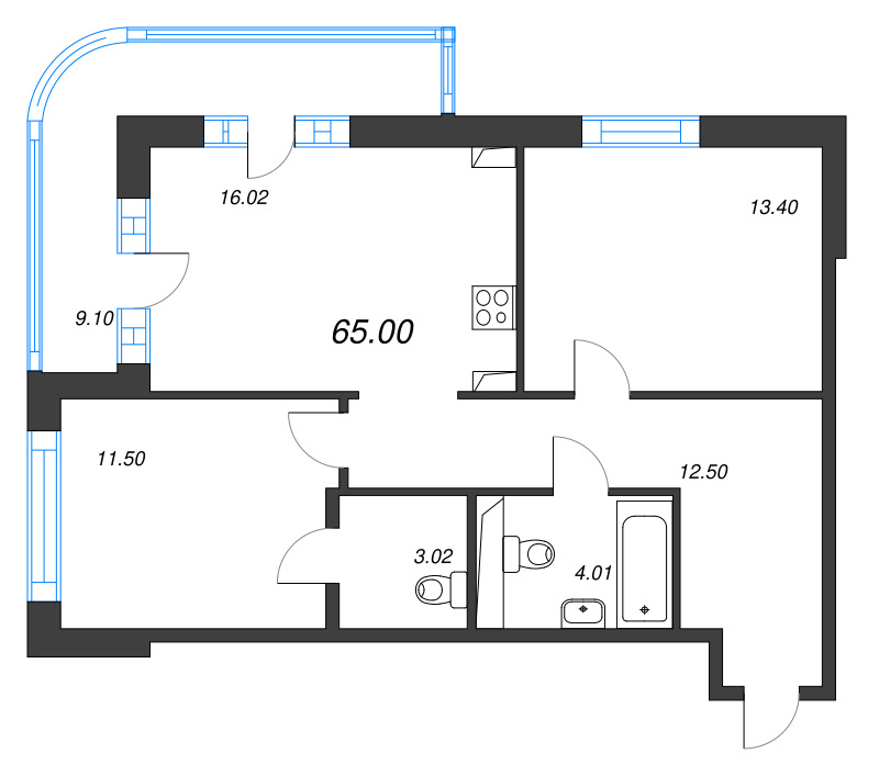 3 ккв (Евро) 65 м²